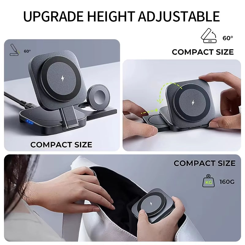 Foldable 3In1 Magnetic Wireless Charging for Apple Qi2 Magsafe Charger Stand for Iphone 16 Pro 15 14 13 Iwatch Airpods Charger