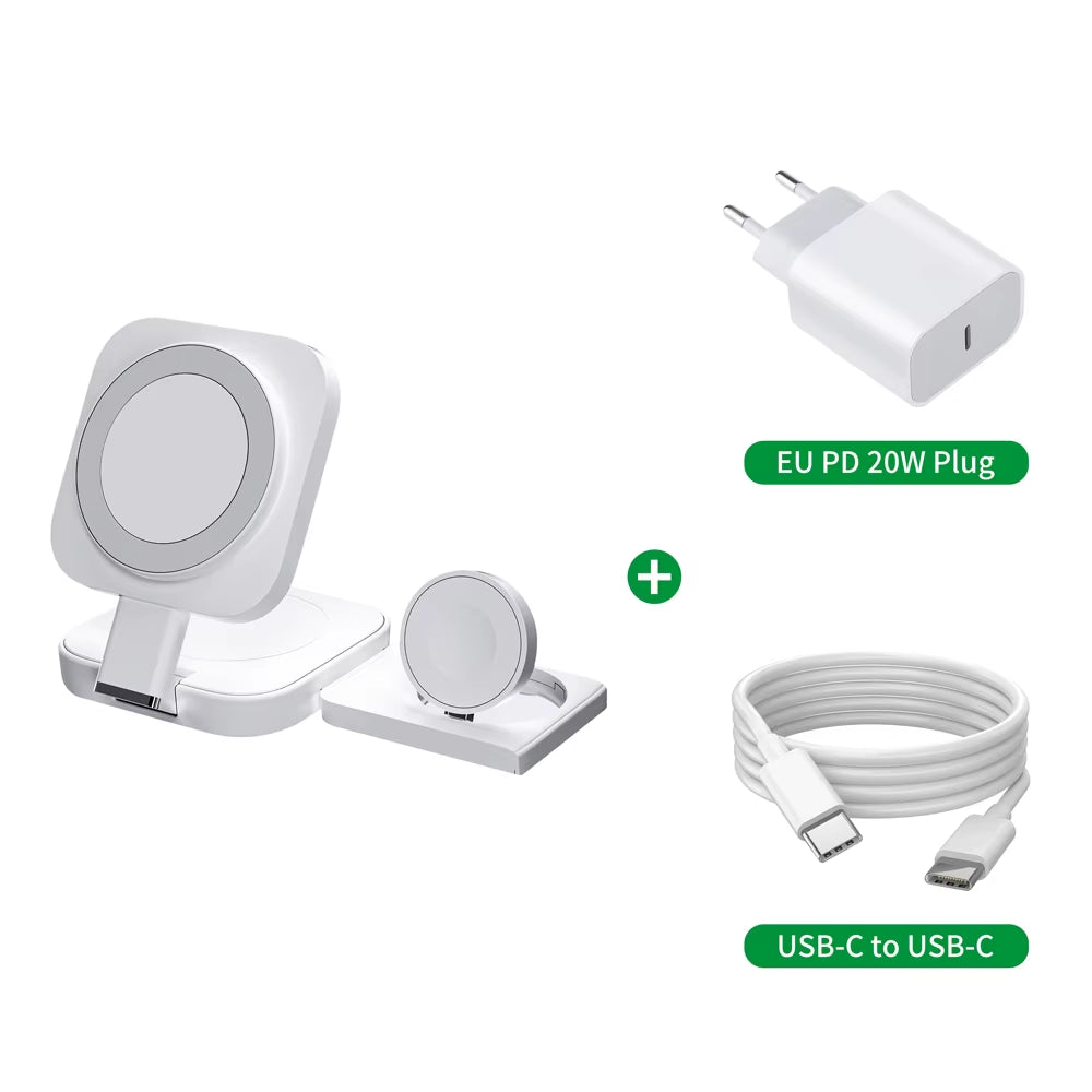 Foldable 3In1 Magnetic Wireless Charging for Apple Qi2 Magsafe Charger Stand for Iphone 16 Pro 15 14 13 Iwatch Airpods Charger