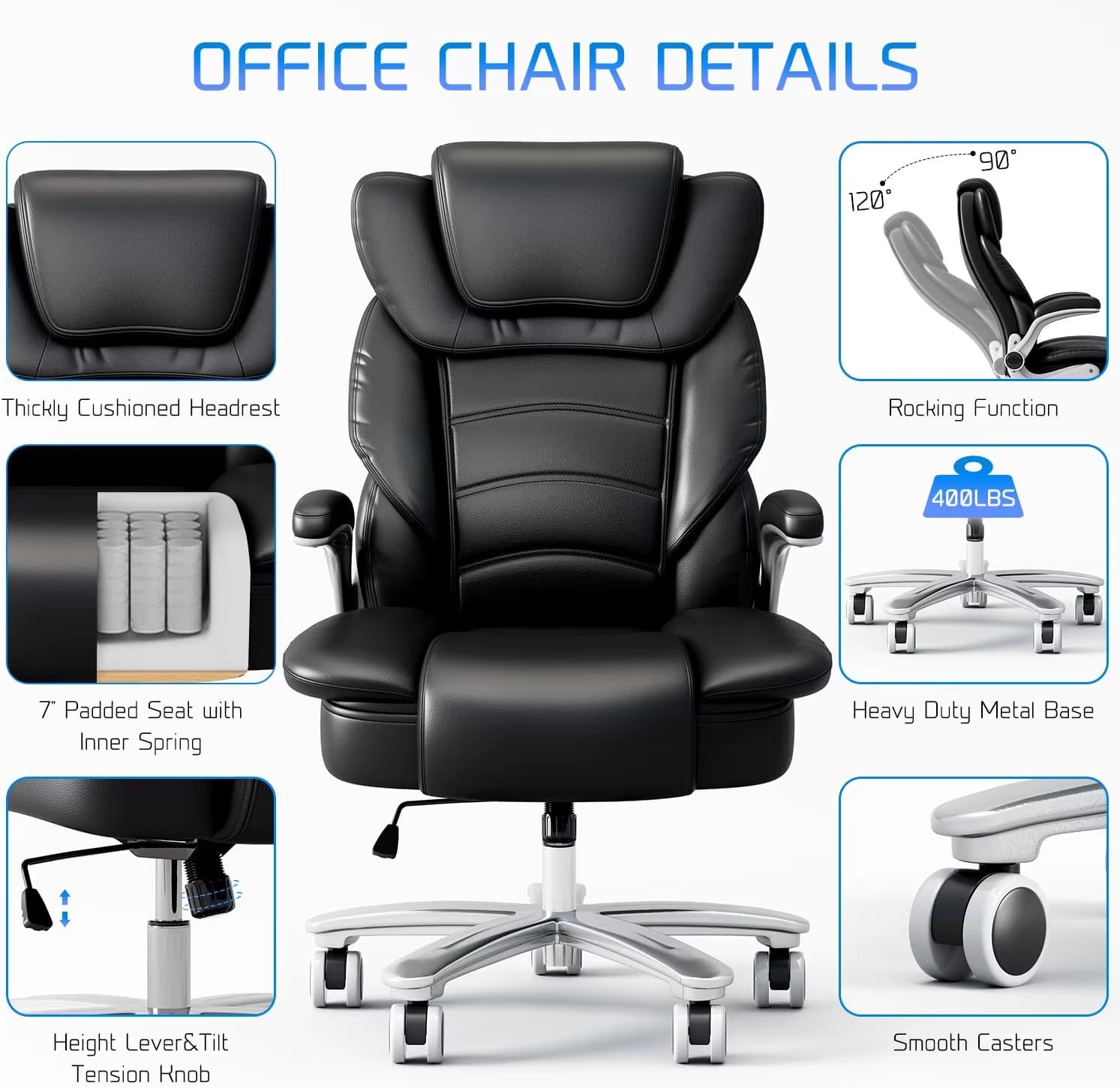 ワイドシート ハイバックエグゼクティブチェア｜400ポンド耐荷重・PU