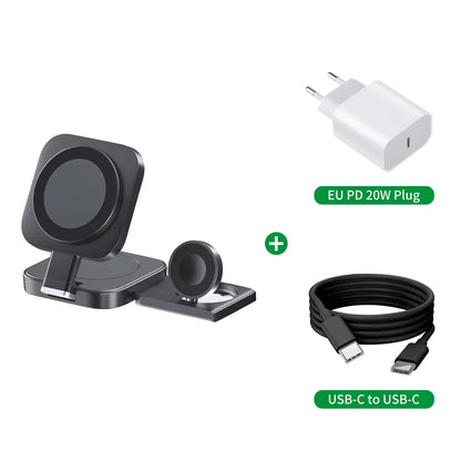 Foldable 3In1 Magnetic Wireless Charging for Apple Qi2 Magsafe Charger Stand for Iphone 16 Pro 15 14 13 Iwatch Airpods Charger
