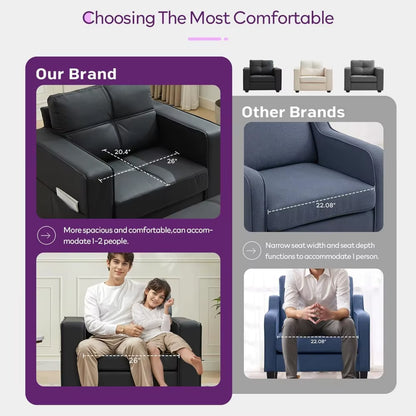 ブラックフェイクレザー アームチェア｜オーバーサイズ・ミッドセンチュリーデザイン・リビング用アクセントチェア