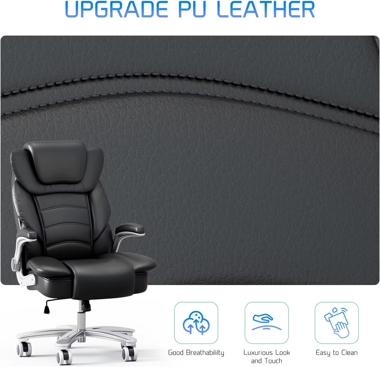 エグゼクティブチェアー ワイドシート ハイバックエグゼクティブチェア｜400ポンド耐荷重・PU