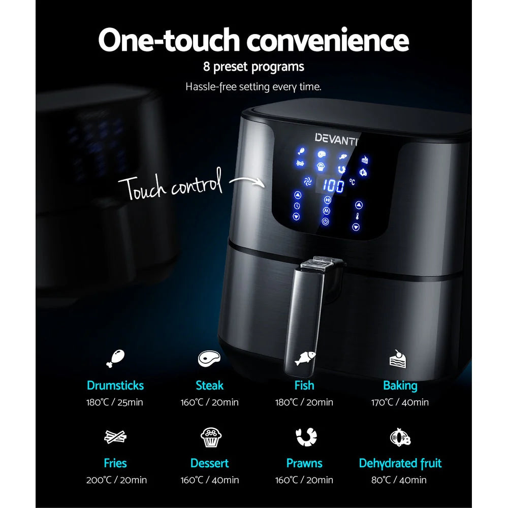 7L エアフライヤー｜ブラックステンレス製・LCDディスプレイ搭載［大容量・静音調理］