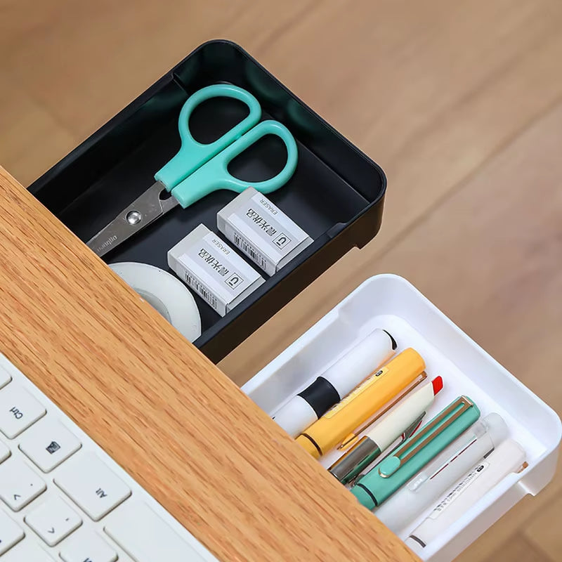 デスク下隠し収納トレイ｜粘着式・引き出しタイプ・多機能ストレージ［ホーム／オフィス／学習机対応］