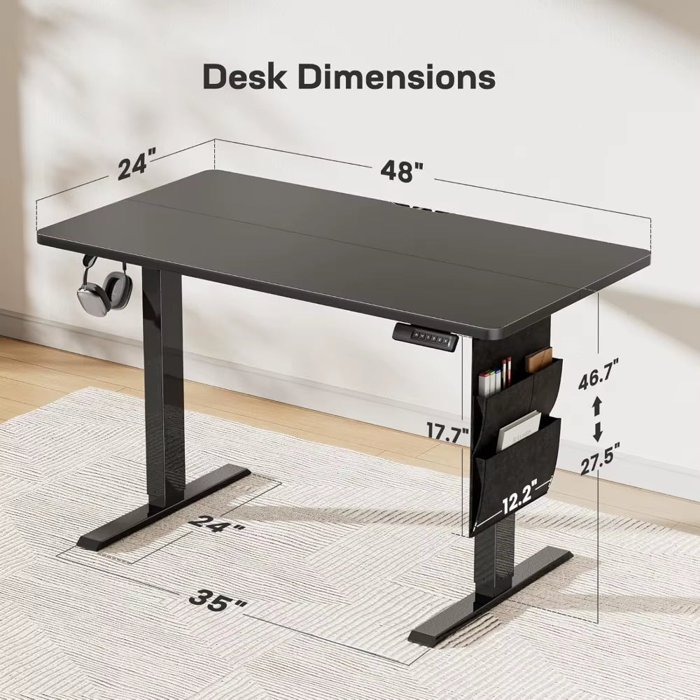 Standing Desk Adjustable Height Home Office Desk,‎48X24 Inch Electric Standing Desk, Stand up Desk with Storage Bag,Head