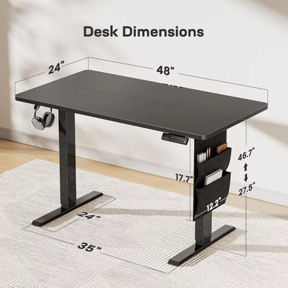 Standing Desk Adjustable Height Home Office Desk,‎48X24 Inch Electric Standing Desk, Stand up Desk with Storage Bag,Head
