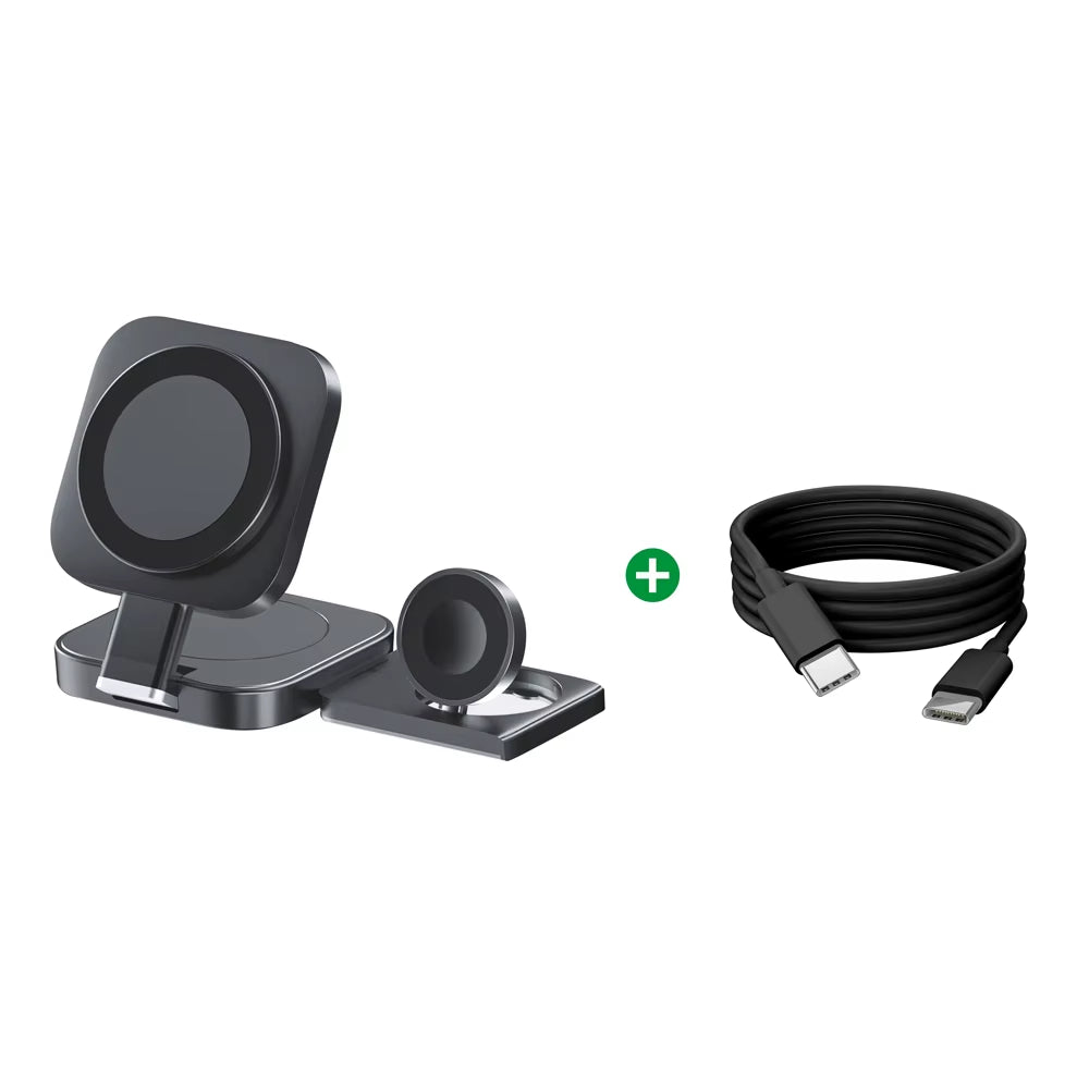 Foldable 3In1 Magnetic Wireless Charging for Apple Qi2 Magsafe Charger Stand for Iphone 16 Pro 15 14 13 Iwatch Airpods Charger