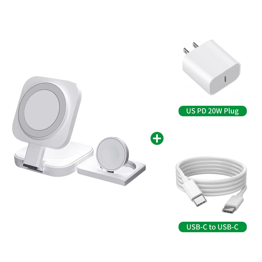 Foldable 3In1 Magnetic Wireless Charging for Apple Qi2 Magsafe Charger Stand for Iphone 16 Pro 15 14 13 Iwatch Airpods Charger