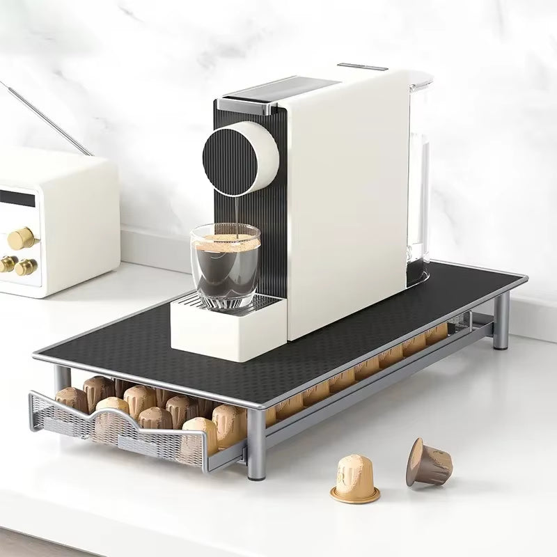 コーヒーカプセル専用ドロワーホルダー｜最大40個収納・引き出し式オーガナイザー［ブラック・カウンター用アクセサリー］