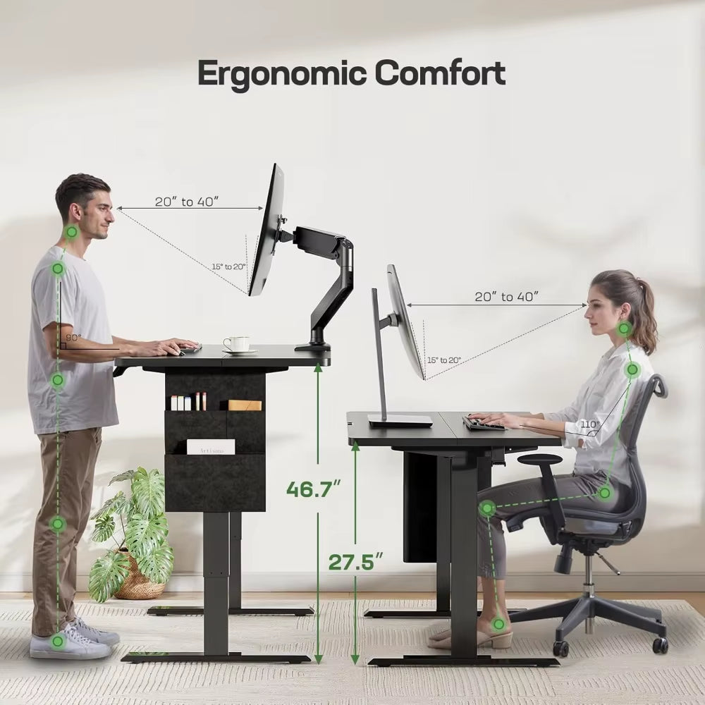 Standing Desk Adjustable Height Home Office Desk,‎48X24 Inch Electric Standing Desk, Stand up Desk with Storage Bag,Head
