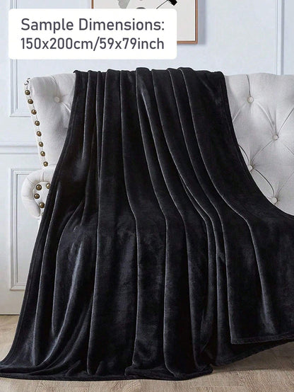 ミニマルソリッドブランケット｜ブラック・シンプルデザイン・ポリエステル製ソフトプラッシュ毛布［寝室用・あたたかくやわらかな肌触り］