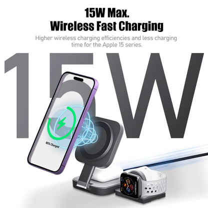 Foldable 3In1 Magnetic Wireless Charging for Apple Qi2 Magsafe Charger Stand for Iphone 16 Pro 15 14 13 Iwatch Airpods Charger