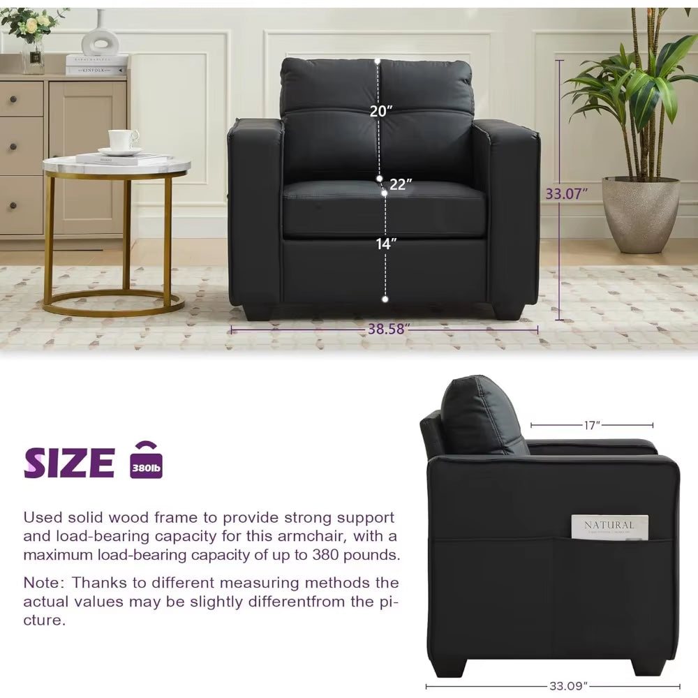 ブラックフェイクレザー アームチェア｜オーバーサイズ・ミッドセンチュリーデザイン・リビング用アクセントチェア