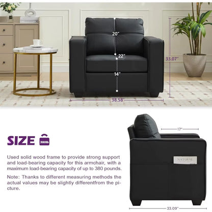 ブラックフェイクレザー アームチェア｜オーバーサイズ・ミッドセンチュリーデザイン・リビング用アクセントチェア