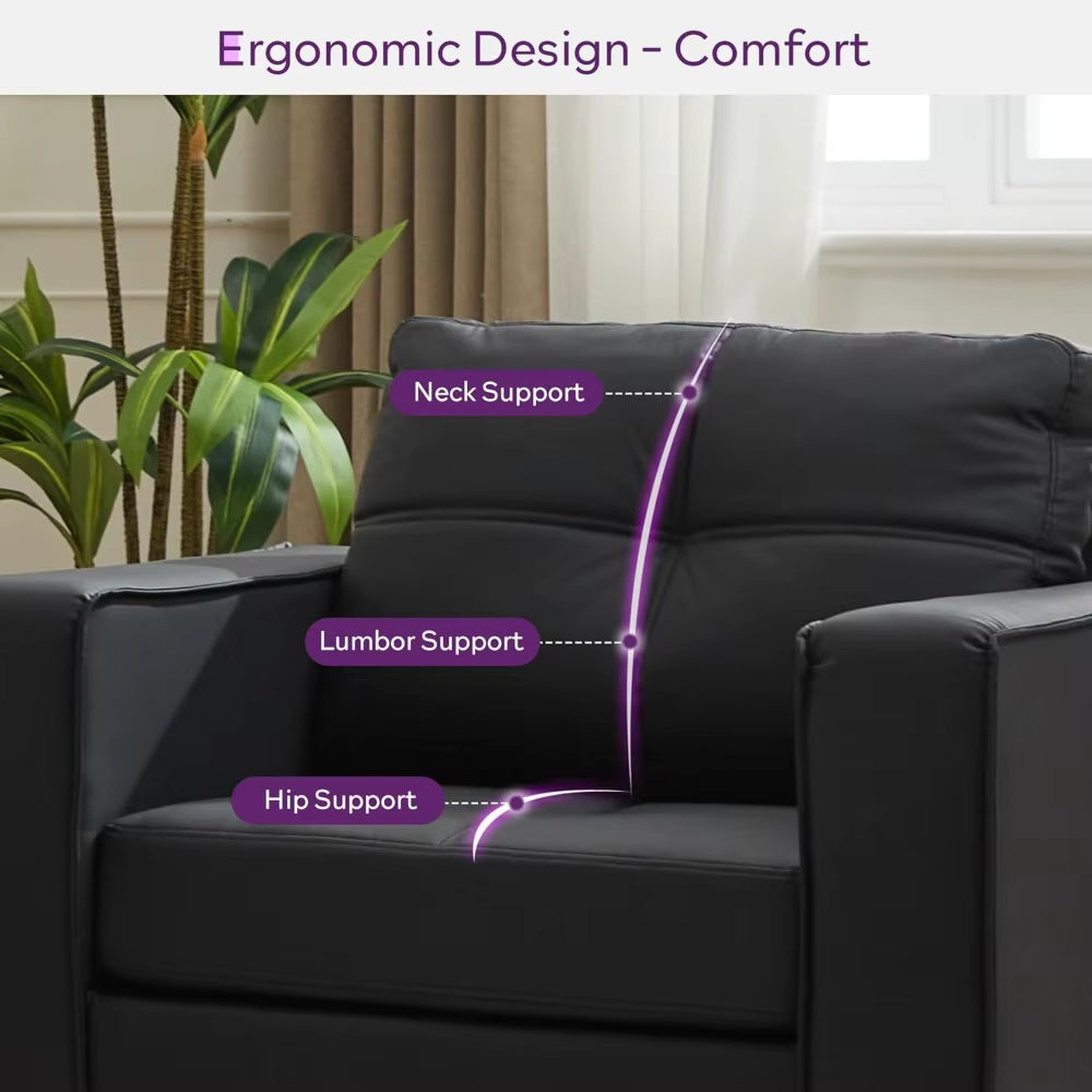 ブラックフェイクレザー アームチェア｜オーバーサイズ・ミッドセンチュリーデザイン・リビング用アクセントチェア