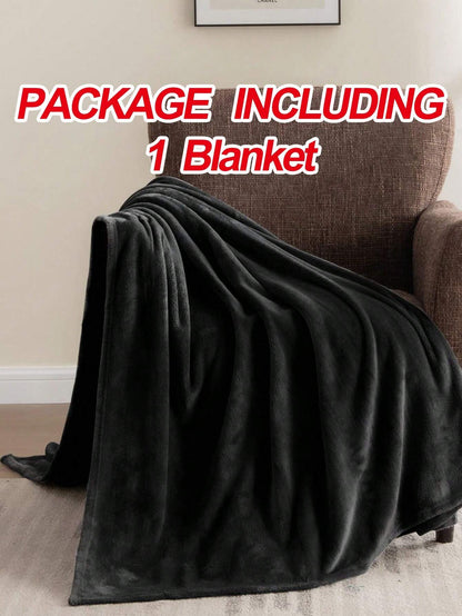 ミニマルソリッドブランケット｜ブラック・シンプルデザイン・ポリエステル製ソフトプラッシュ毛布［寝室用・あたたかくやわらかな肌触り］